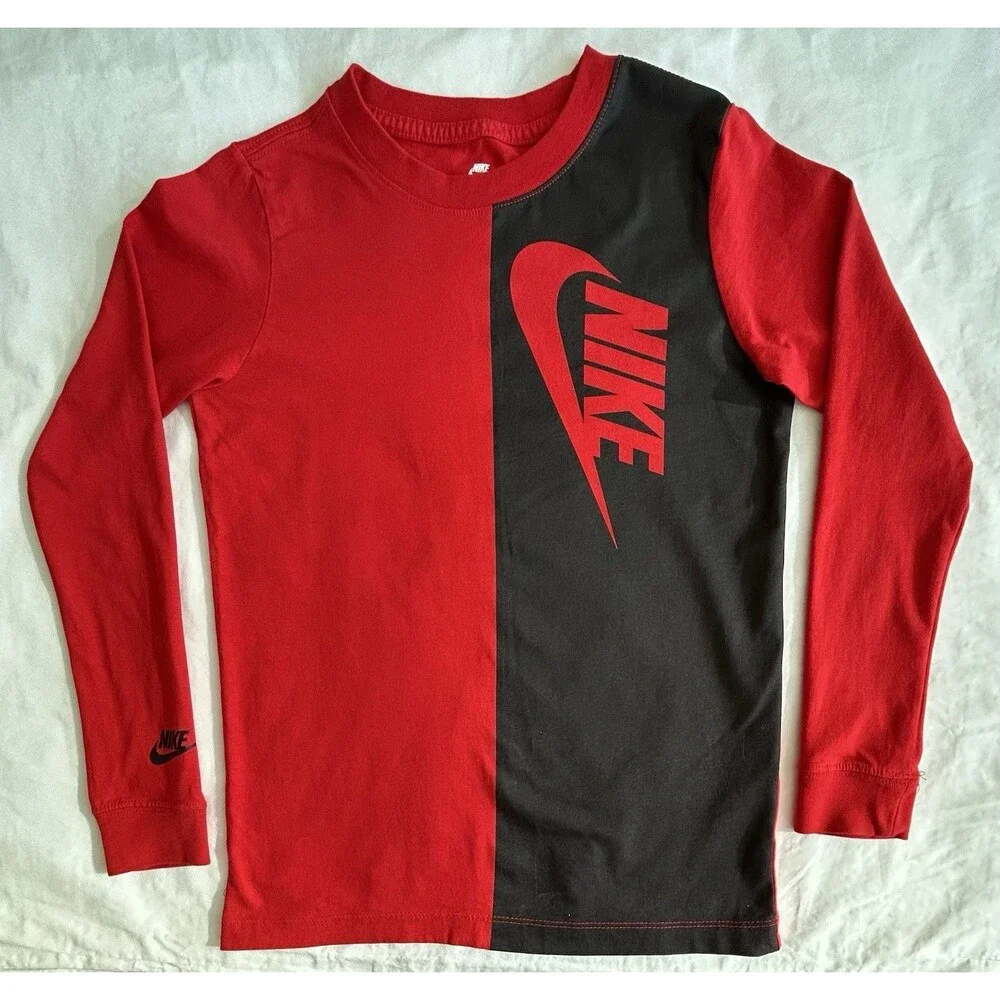 Nike Youth Long Sleeve Shirt Red/Black Colorblock The Nike Tee Size M NWOT